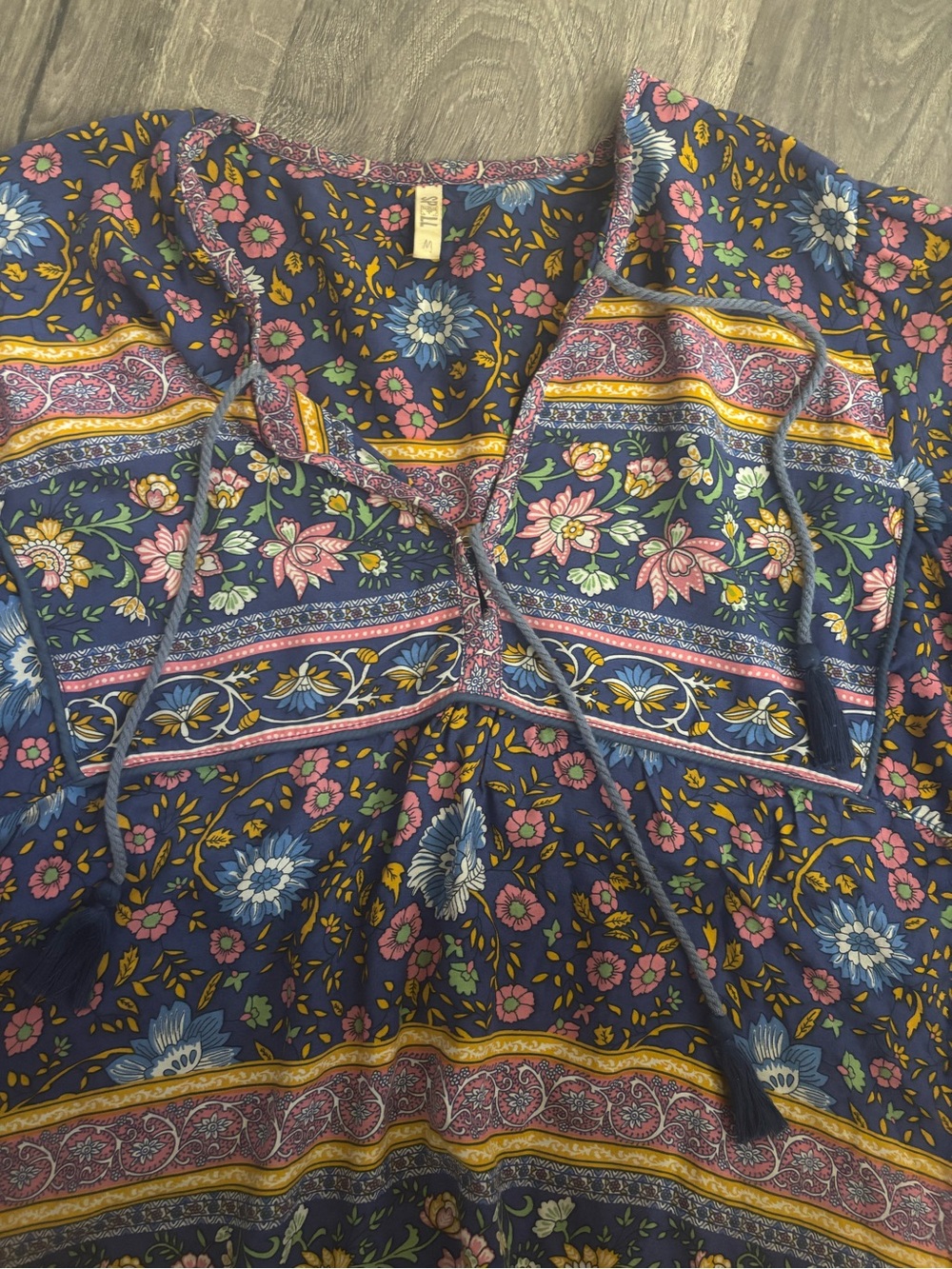 Spell & The Gypsy Collective Folktown Blouse Navy Blue Floral Boho - Size M - Picture 8 of 8